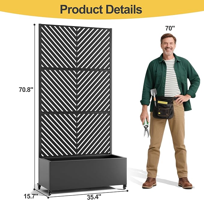 Raised Garden Bed with Trellis and Wheels,73"x35"x16" Metal Raised Garden Bed,Black Parallel Metal Planter with Climbing Trellis for Vines & Vegetables