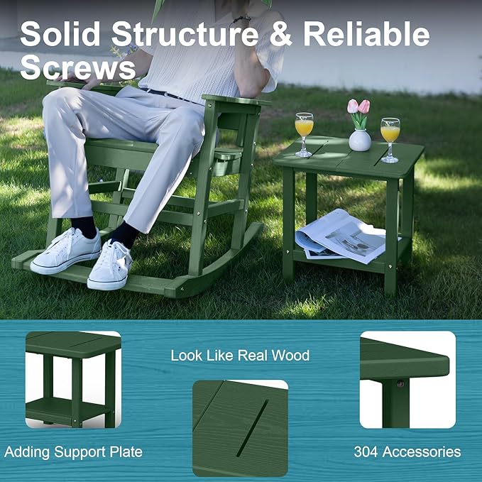 Outdoor Side Table - 2-Tier Storage All Weather Outdoor End Table for Patio - HDPE Morden Easy Maintenance Adirondack Side Table for Pool Porch Balcony Garden Lawn Backyard Outside Indoor