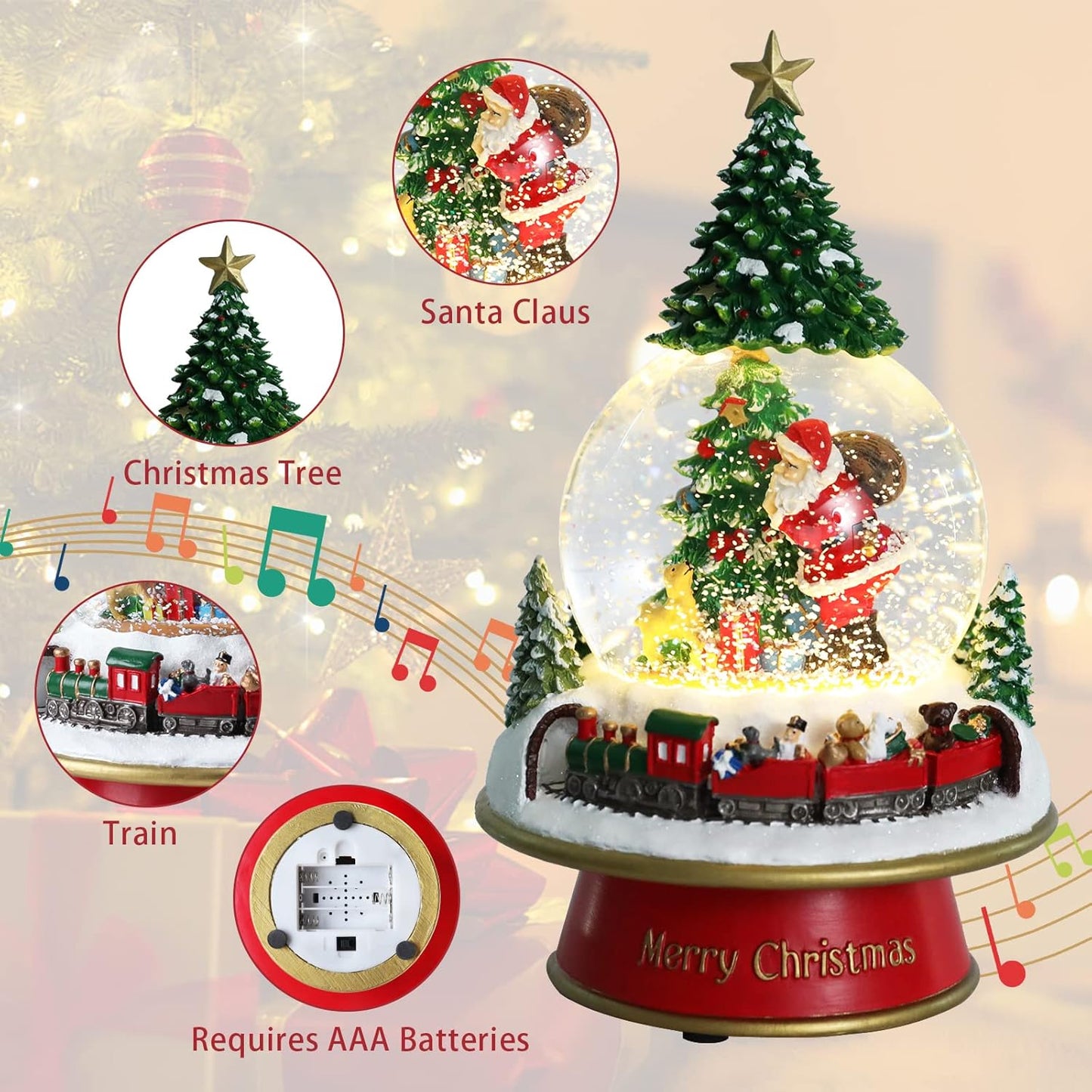 MUMTOP Christmas Snow Globes, Musical Snow Globes for Kids Girls and Boys, Santa Snow Globe Musical with Multi Color Changing LED Lights Christmas Birthday Gift Decor