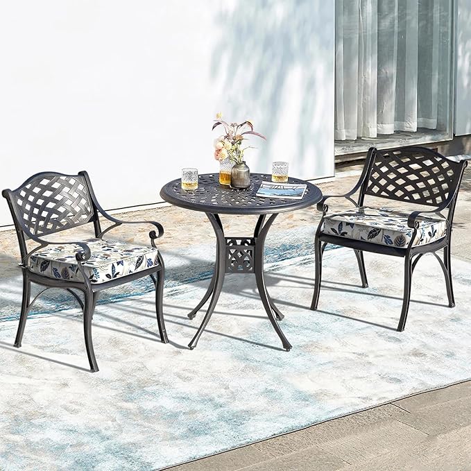 LVTXIII Patio Chair Cushions 22"x22"x3", Water-Repellent Outdoor Seat Cushions for Patio Furniture, Square Chair Pads with Ties for Home Garden Decoration, Set of 2, Breeze Leaves Beige