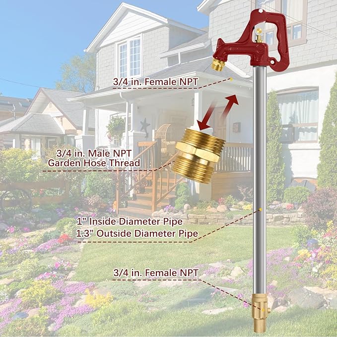 Frost Proof Yard Hydrant, Frost Free Outdoor Faucet Freeze Proof Hydrant for Yard Garden Farm Pasture Irrigation, Water Faucet 3/4" Pipe Connection,4.25ft Total Length 2’ Bury Depth