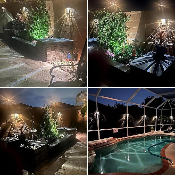 Metal Solar Lights Outdoor, 4 Pack Textured Glass Solar Fence Lights, Solar Wall Lights Outdoor Waterproof, Fence Lights Solar Powered for Yard Porch Patio Garden Decor (Warm/Color Changing)