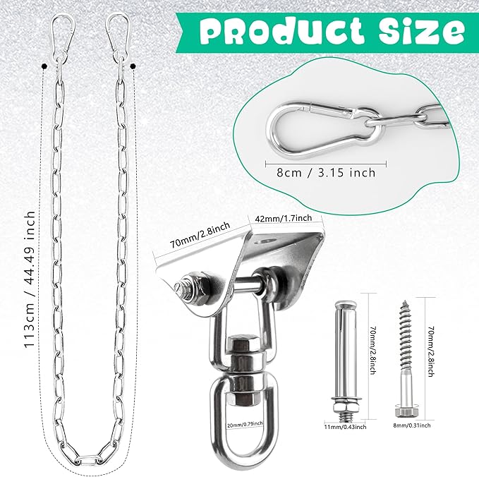 2 Set Hammock Hanging with Swing Chain 1200 LB Capacity Heavy Duty Swing Hangers 360° Swivel Hammock Hanger Kit for Hanging Hammock Chair Tree Yoga