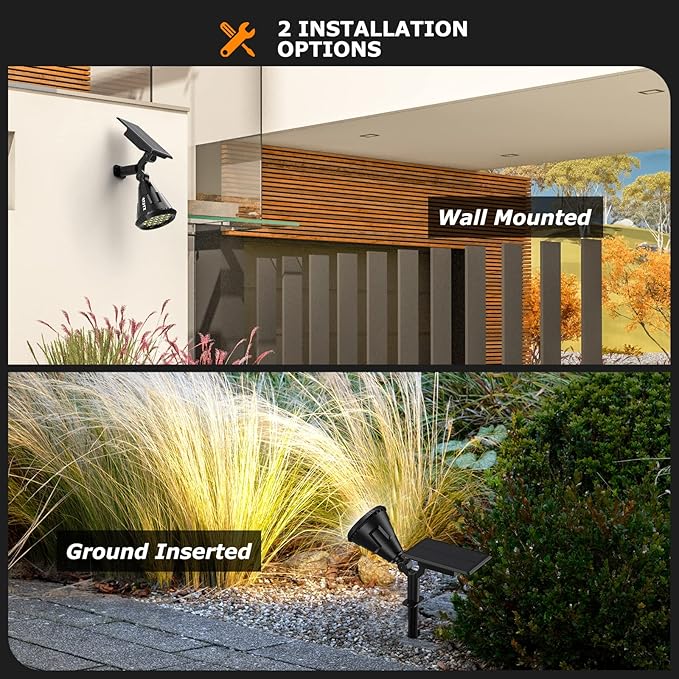 Solar Spot Lights Outdoor, 21 LEDs Solar Outdoor Lights Auto On/Off with 3 Modes, IP67 Waterproof Solar Yard Spotlight Landscape Lighting Garden Wall Lights, 2-in-1 Solar Powered Lights, 2Pack