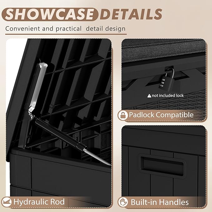 Devoko 100 Gallon Deck Box, Waterproof Outdoor Storage Box with Cushion (Black)