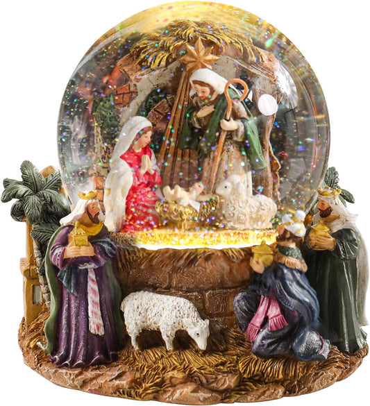 Christmas Snow Globes for Kids, Musical Snow Globe Nativity Music Box Glass Snowglobes Christmas Birthday Gift for Girls Kids Daughters
