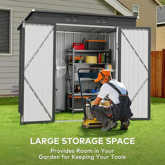 Gizoon 6' x 4' Outdoor Storage Shed with Double Lockable Doors, Anti-Corrosion Metal Garden Shed, Waterproof Shed Outdoor Storage Clearance for Backyard Patio Lawn-Dark Gray