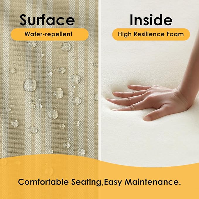 Outdoor Round Corner Seat Cushion, 17"x16"x2", Set of 4, Non Slip Seat Cushion Pads with Removable Cover for Patio Furniture, Garden Yard Lawn, Beige Brown Stripe