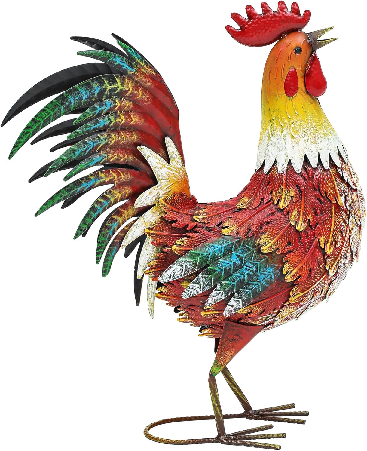21in Metal Rooster Yard Decor, Outdoor Garden Statues, Metal Chicken Sculpture for Backyard Garden Patio Kitchen Décor