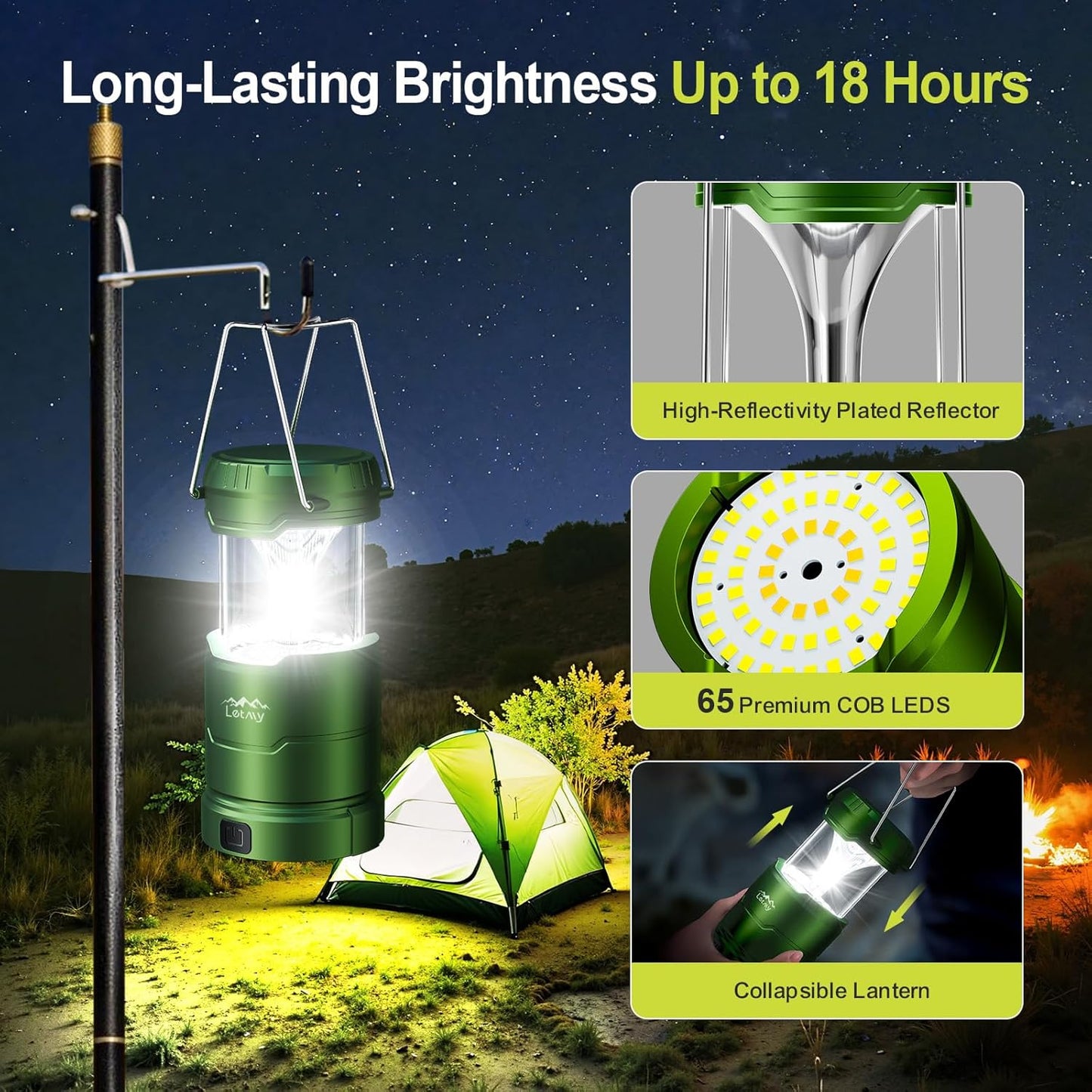 LETMY LED Camping Lantern for Power Outages, 3 Color Modes & Dimmable Battery Powered Lantern, IPX4 Waterproof & Collapsible, Lanterns Flashlight Survival Kits for Emergency Hurricane Hiking, 4 Pack