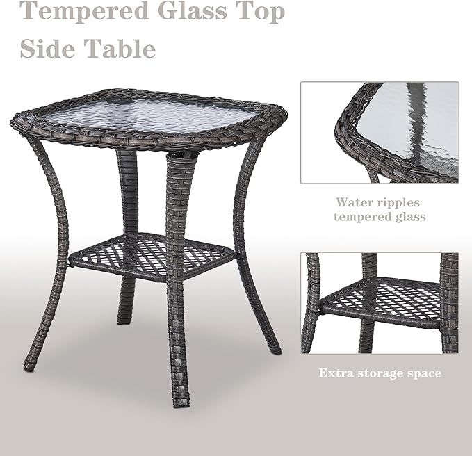 Patio Furniture Set Swivel Rcoker - 3 Pieces Outdoor Glider Rocking Chairs with Small Side Table, Wicker Chair Sets for Porch, Balcony and Garden