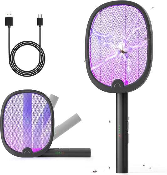 YISSVIC Electric Fly Swatter Foldable Bug Zapper Racket 2 in 1 Mosquito Killer with Purple Attractant Light Rechargeable 1800mAh for Indoor Home Backyard Patio Camping