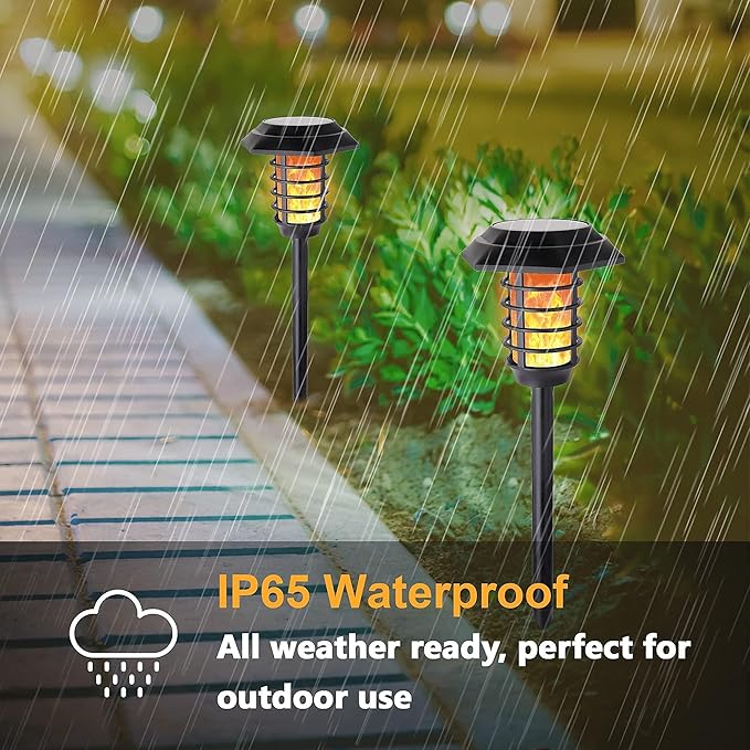 2Pack Solar Flame Lights Outdoor Solar Torch Lights Flickering Flame Solar Powered Auto On/Off Waterproof Security Path Lights for Walkway Garden Yard