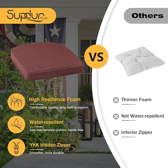 Outdoor Round Corner Seat Cushion, 17"x16"x2", Set of 4, Non Slip Seat Cushion Pads with Removable Cover for Patio Furniture, Garden Yard Lawn, Tan Dotted Red Base