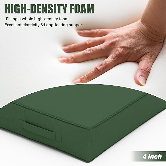 Patio Chair Cushions 18.5 X 16 X 4 Inch Waterproof Outdoor Seat Cushions for Patio Furniture, Outdoor Sofa Couch Pads with Ties & Handle, Set of 2, Green