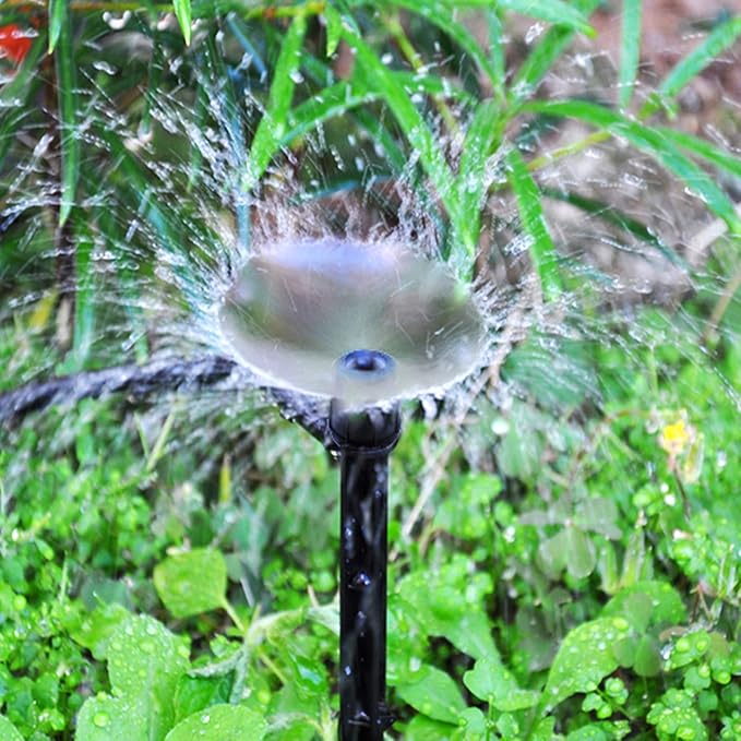 200PCS Drip Emitters Fan Shape with Stake Water Flow Adjustable for 1/4 inch Irrigation Tube Hose, 360 Degree Sprayer Perfect for Irrigation System Watering Kits for Garden Patio Lawn Flower Bed
