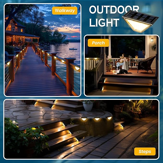SOLPEX Solar Step Lights for Outside, 24 LEDs Solar Stair Lights Outdoor Waterproof Decor for Stair, Porch, Step, Deck, Fence, Front Door, Balcony, Patio, Wall, Yard, Garden(2 Pack, Warm White)