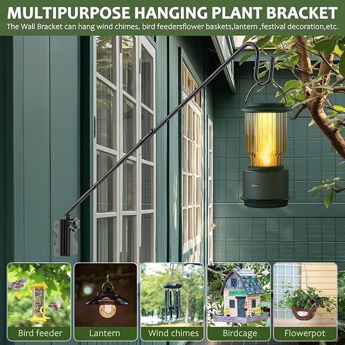Wall Mount Heavy Duty Deck Hook-28 Inch Extended Reach Plant Hangers Outdoor -Bird Feeder Hanger for Deck Railing-Fence Plant Bracket Hooks for Hanging Hummingbird Feeders,Lanterns, More