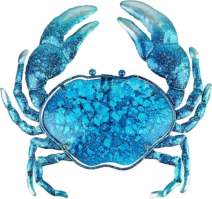 John's Studio Crab Wall Decor Outdoor Metal Bathroom Hanging Art Glass Blue Ocean Theme Decorations for Home, Pool and Patio