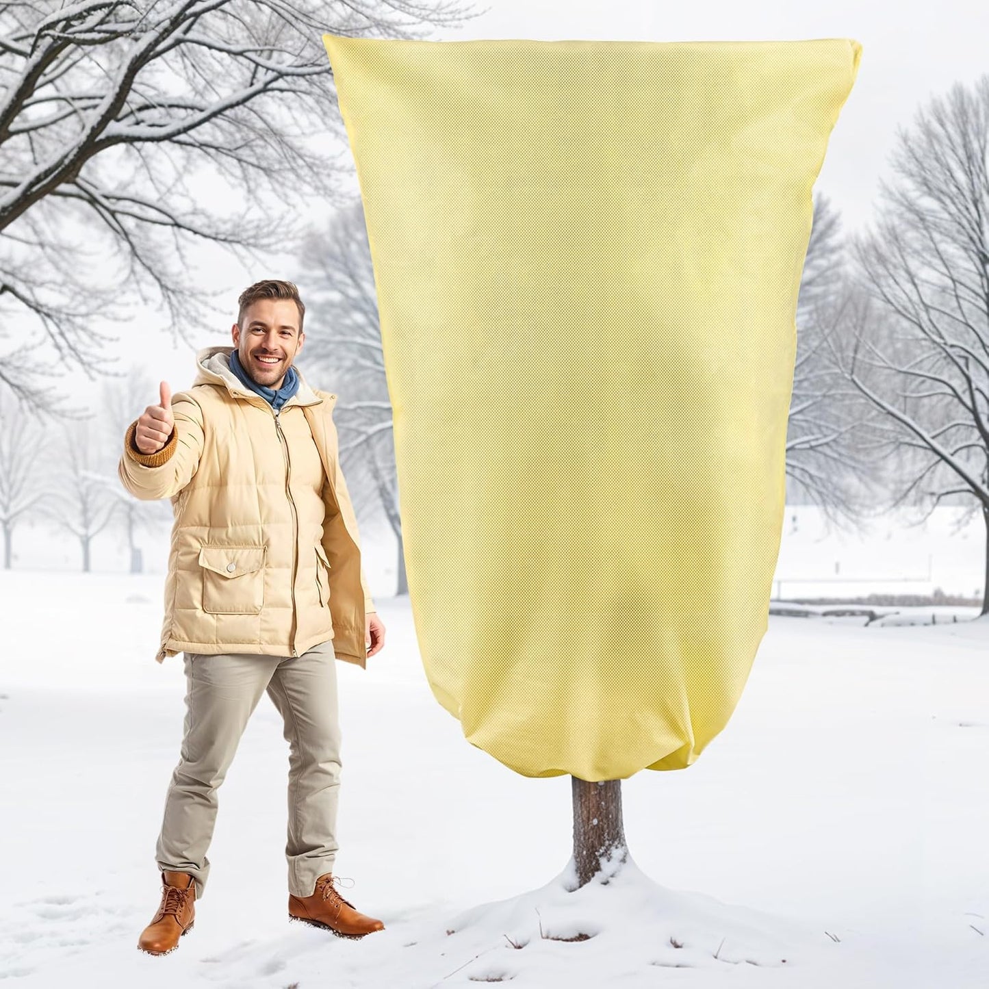 Plant Covers Freeze Protection, 1 Pack 78''× 95'' Beige Frost Cloths Blankets with Zipper Drawstring Shrub Tree Covers for Winter Outdoor Plants Freeze Protection