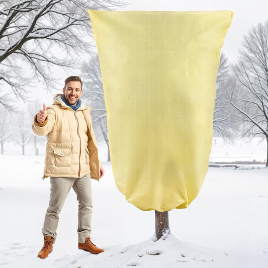 Plant Covers Freeze Protection, 1 Pack 78''× 95'' Beige Frost Cloths Blankets with Zipper Drawstring Shrub Tree Covers for Winter Outdoor Plants Freeze Protection