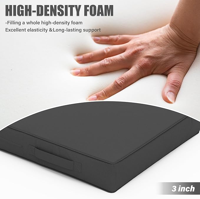 Patio Chair Cushions 17 X 16 X 3 Inch Waterproof Outdoor Seat Cushions for Patio Furniture, Outdoor Sofa Couch Pads with Ties & Handle, Set of 2, Grey