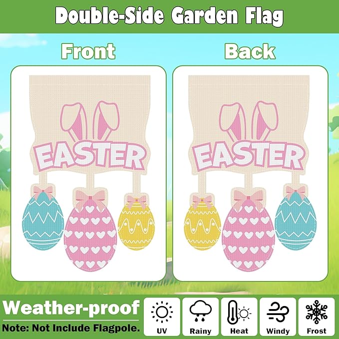 6 Set Seasonal Garden Flags 8 Modes Solar LED Double Sided 12 x 18 Inch Small Yard Flag Outdoor Lighted Spring Summer Easter Memorial St. Patrick's Day Valentine Garden Decor for All Seasons