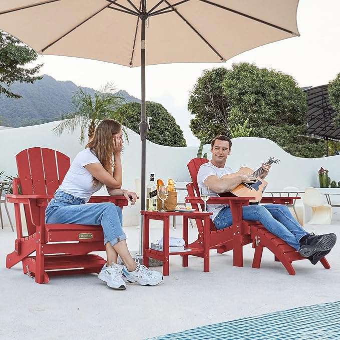 SERWALL Folding Adirondack Footrest, All Weather Adirondack Ottoman Without Assembly, Red