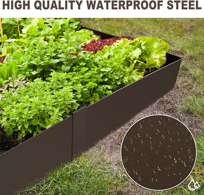 40" L x 8" H Metal Landscape Edging, Heavy Duty Galvanized Steel Garden Edging,6 Pack Steel Landscape Edging with Clips for Lawn, Flower Bed, Yard (Brown)