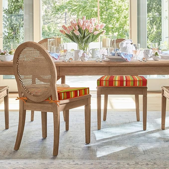 Outdoor Round Corner Seat Cushion, 17"x16"x2", Set of 4, Non Slip Seat Cushion Pads with Removable Cover for Patio Furniture, Garden Yard Lawn, Rainbow Stripe