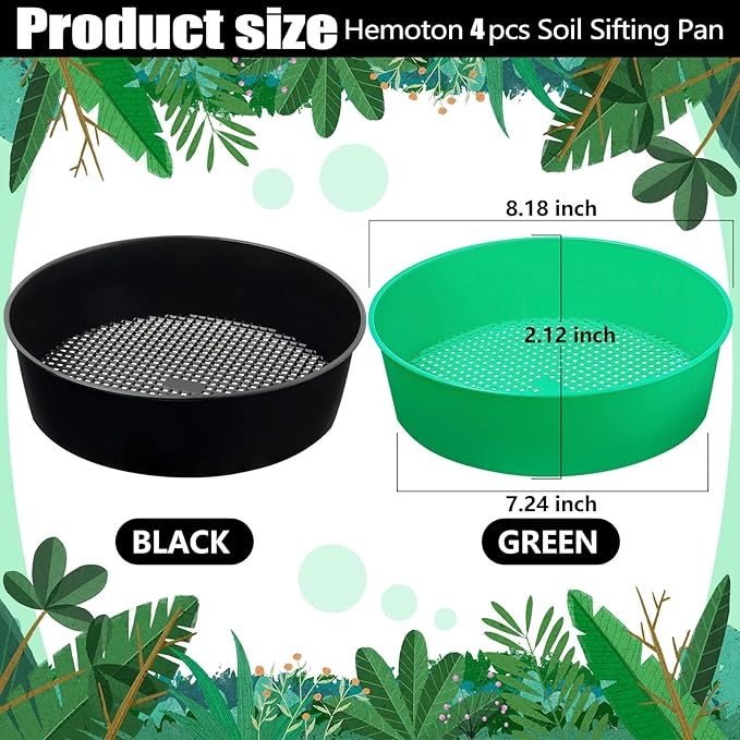 4 Pack Rock Garden Sieve Soil Sifter, Round Plastic Gardening Soil Sifting Pan Sand Sifter Set, Compost Sifter Rock Sifter Dirt Sifter for Small Gravel, Soil, Sand