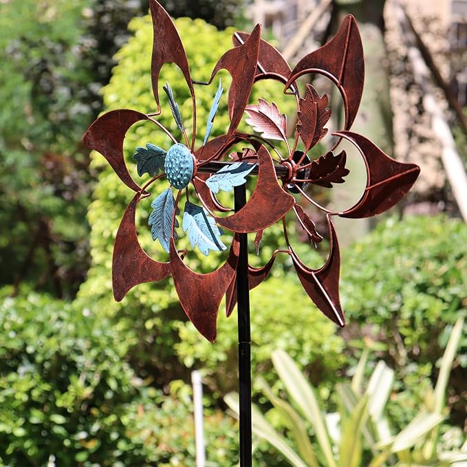 360 Degrees Metal Swivel Classical Two-Color Windmill Wind Spinner for Patio Lawn Outdoor Yard Lawn Garden