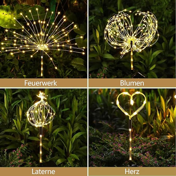 2 Pack Solar Firework Lights 150 LED Create Magical Nights, Waterproof Starburst Fairy Lights for Garden Yard Patio Christmas Romantic Wedding Party Decor(Warm White)