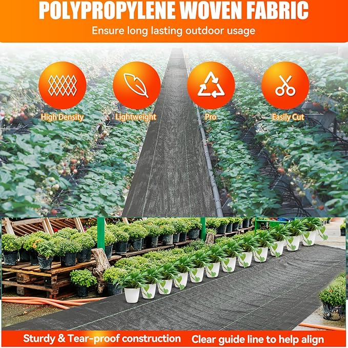 2.4oz-2 Pack 4x50FT Weed Barrier Landscape Fabric - Durable Weed Block Gardening Ground Cover Mat, Woven Geotextile Fabric for Underlayment, Commercial Driveway Stabilization, Weed Control Cloth