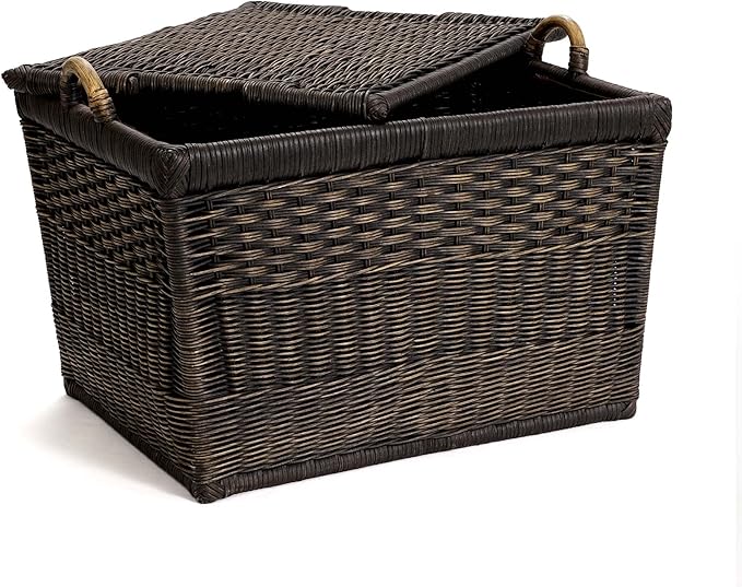 The Basket Lady Lift-Off Lid Wicker Storage Basket, Medium, 20 in L x 15 in W x 14 in H, Antique Walnut Brown