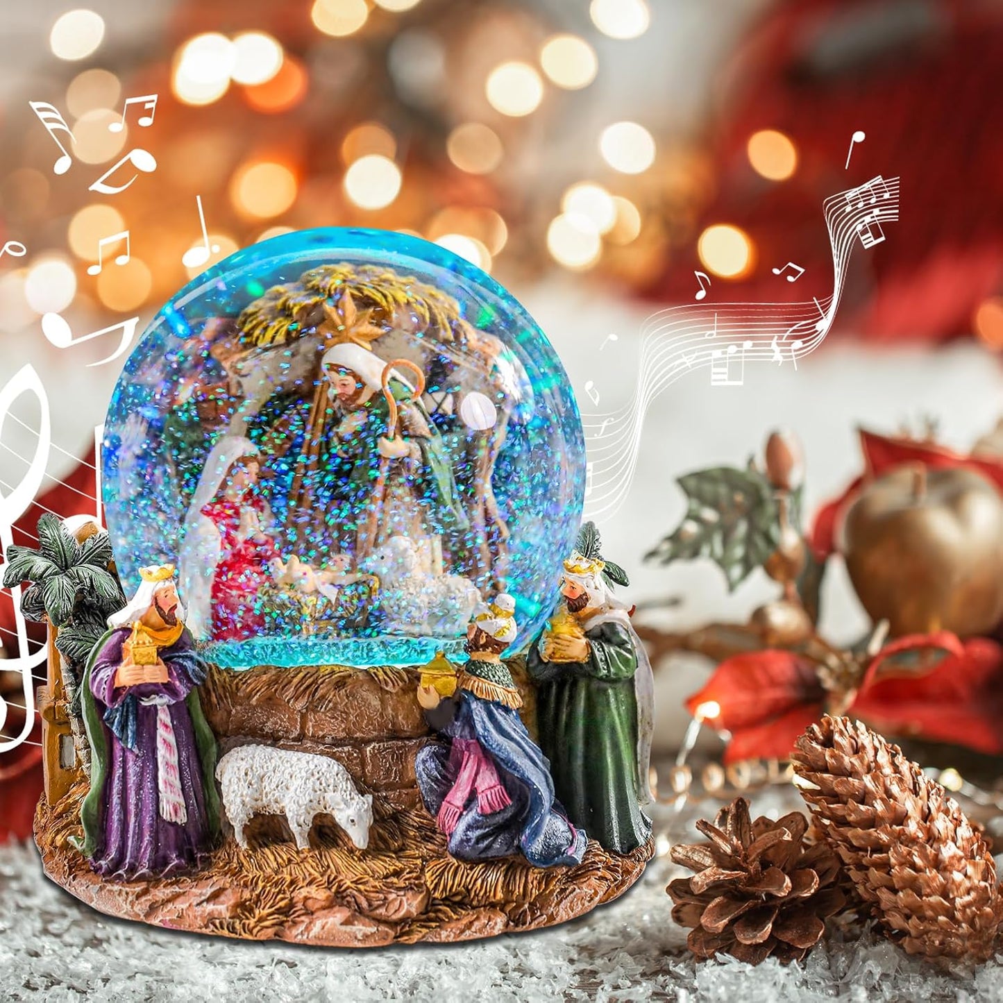 MUMTOP Christmas Snow Globes, Snow Globes Christmas with Music, Color Changing Lights Manger Nativity Scene Snowglobe for Kids, Girls and Adults Gift Decoration