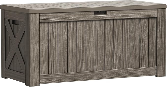 Greesum 120 Gallon Outdoor Storage Box with Lock - Large Resin Deck Box, Reinforced Lid for Garden, Patio, Lawn, Coffee