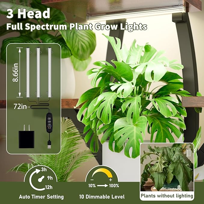64.8" Tall Plant Stand Indoor with Grow Lights, 7 Tiered Metal Corner Plant Shelf Display Rack for Indoor Plants, Large Flower Holder Stand for Living room, Patio, Bedroom