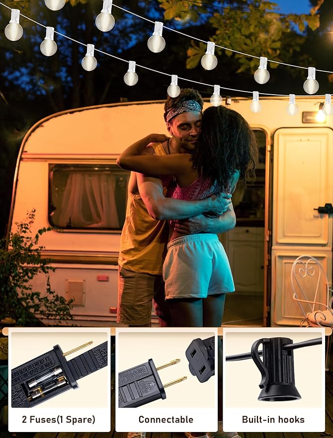 25FT Frosted White Lights G40 Globe Outdoor String Lights Patio Lights with 25 Frosted White Globe Bulbs - White Wire