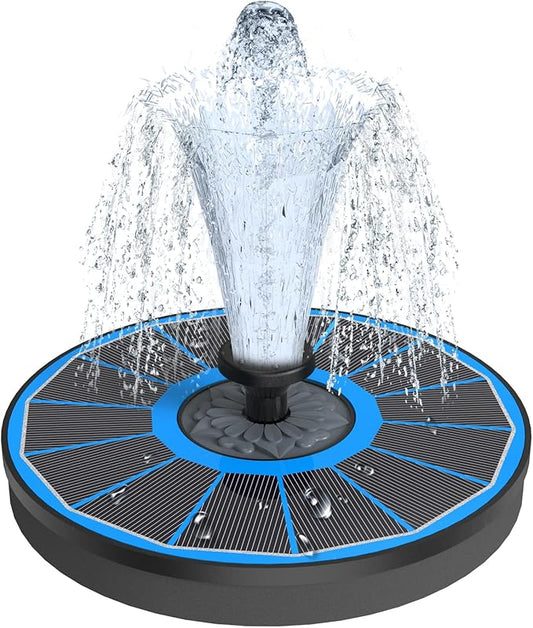 Solar Fountain Upgraded High Efficiency Glass Solar Panel, Solar Bird Bath Fountains with Flower No Battery,Solar Water Pump Fountain for Bird Bath Garden Small Ponds Outdoor Décor(Blue)
