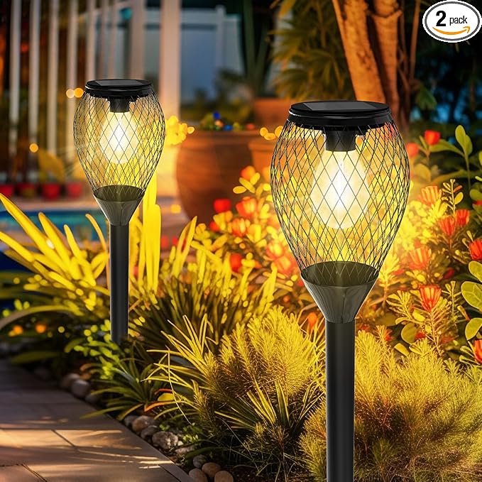 2 Pack Solar Lights Outdoor Waterproof, Solar Garden Lights Outdoor, Auto On/Off LED Lights Landscape Decorative for Garden,Lawn,Yard, Walkway, Driveway, Patio.