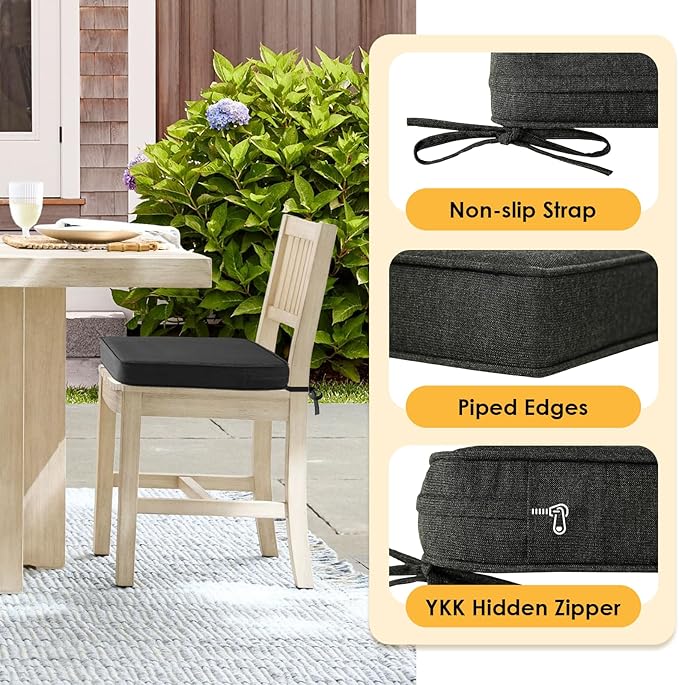 Outdoor Sunbrella Square Corner Seat Cushion, 18.5"x16"x3", Set of 4, Non Slip Seat Cushion Pads with Removable Cover for Patio Furniture, Garden Yard Lawn, Spectrum Carbon
