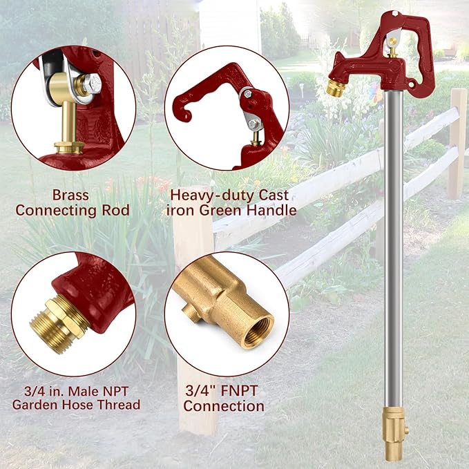 Frost Proof Yard Hydrant, Frost Free Outdoor Faucet Freeze Proof Hydrant for Yard Garden Farm Pasture Irrigation, Water Faucet 3/4" Pipe Connection,4.25ft Total Length 2’ Bury Depth