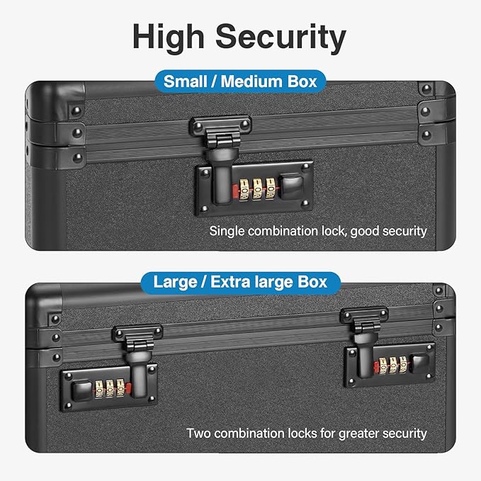 Combination Lock Box - 15.1x9.4x8.7 Inch - Security Lock Boxes for Medicine, Locking Storage Box for Personal Items Passports and Documents, Lockable Lockbox for Office Business, Black