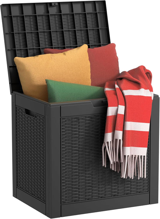 30 Gallon Waterproof Resin Deck Box, UV Resistant Outdoor Storage for Garden, Patio, Porch, Delivery, Rattan Black