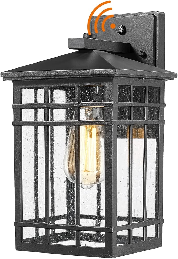 Dusk to Dawn Outdoor Wall Lantern,Exterior Wall Mount Light, 1-Light Outdoor Wall Lighting Fixture for Porch,Garage, Patio, Hallway and Entryway (Black-Wall Light, 1 Pack),DDAMS-W18
