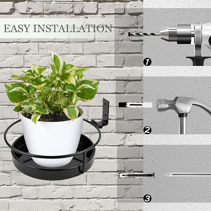 ARTORA Wall Mounted Plant Holder, 2 Pack Metal Flower Pot Wall Hanging Shelf Black Indoor Outdoor Decorative Floating Shelves Planter Hanger Racks for Wall Bedroom Living Room Porch Balcony Decor