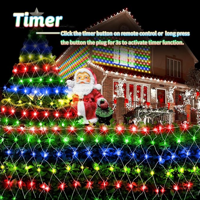 2 Pack Total 400 LED Christmas Net Lights Outdoor 6M*4M Mesh Lights Fairy String Lights Plug in with Timer 8 Modes Waterproof for Outside Bush Window Wall Patio Fence Tree Decorations-Multicolored