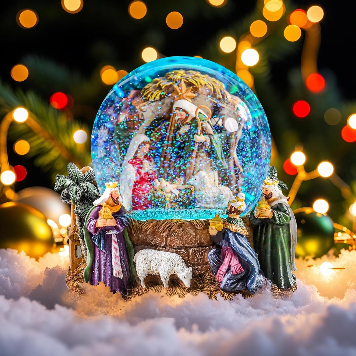 MUMTOP Christmas Snow Globes, Snow Globes Christmas with Music, Color Changing Lights Manger Nativity Scene Snowglobe for Kids, Girls and Adults Gift Decoration