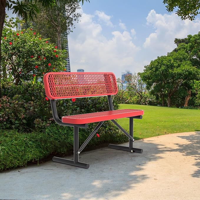 4/6/8 Feet Park Bench for Outside Heavy Duty Metal, Garden Benches Outdoor Bench with Backrest & Portable Frame, for Shopping Malls Stores Parks Patios Decks, Red